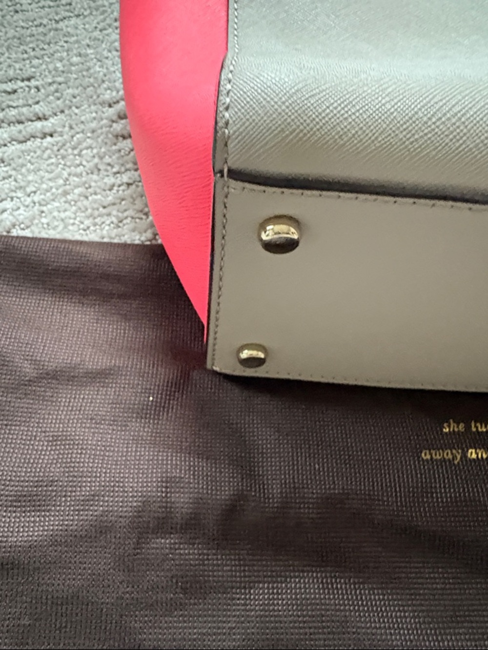 kate spade Hayden Gray with Pink Panel Leather Satchel w/ crossbody strap EUC 🙌 - Picture 6 of 13